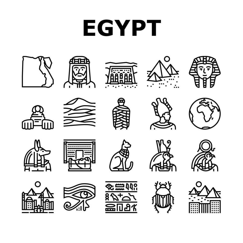 Egypt Country Monument Excursion Icons Set Vector