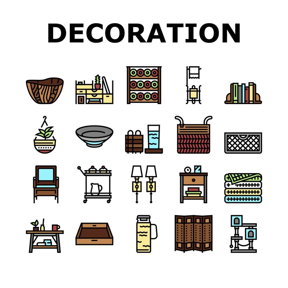 Home Decoration And Furniture Icons Set Vector