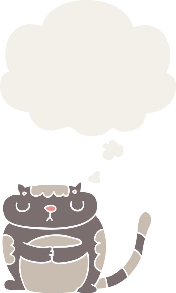 cute cartoon cat and thought bubble in retro style vector