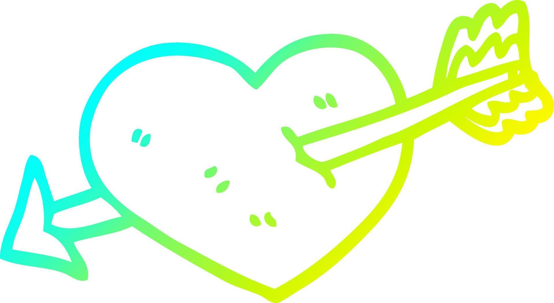 cold gradient line drawing cartoon heart shot through with arrow vector