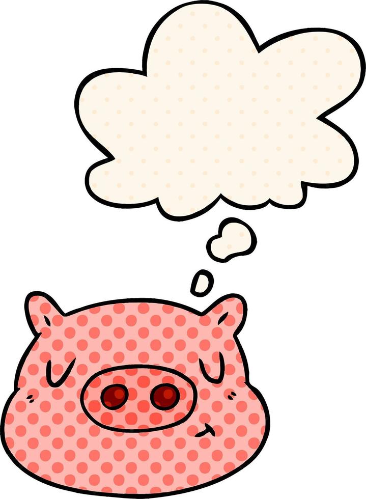 cartoon pig face and thought bubble in comic book style vector