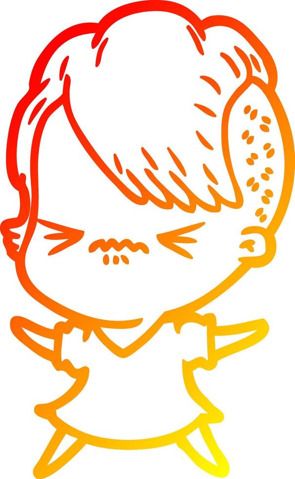 warm gradient line drawing cartoon annoyed hipster girl vector