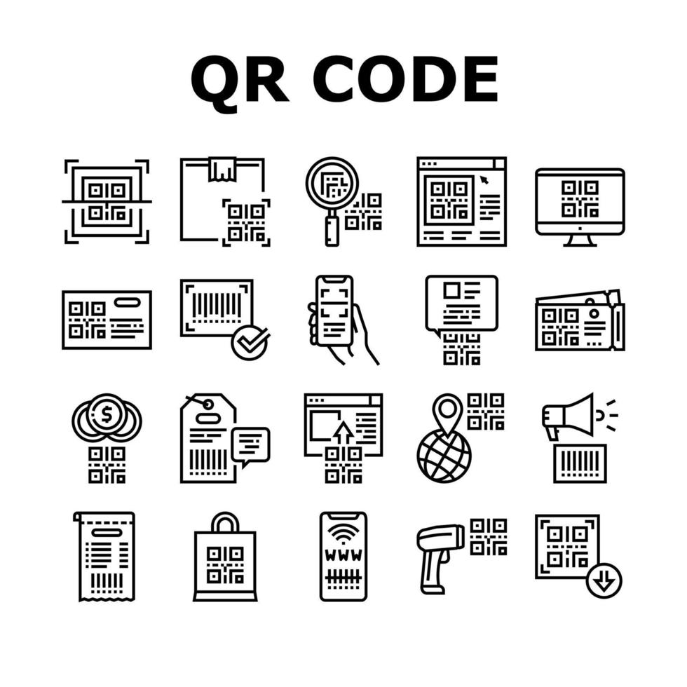 Qr Code Identification Collection Icons Set Vector