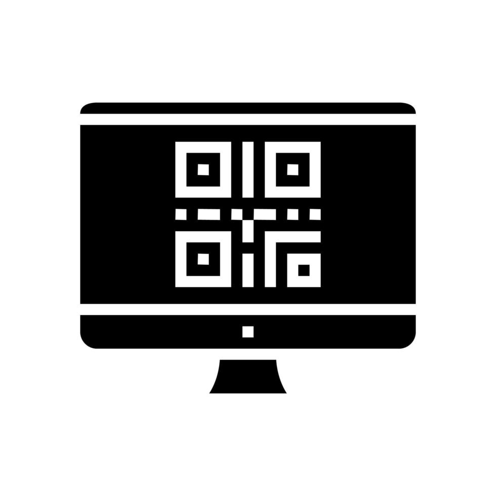 qr code on computer screen glyph icon vector isolated illustration