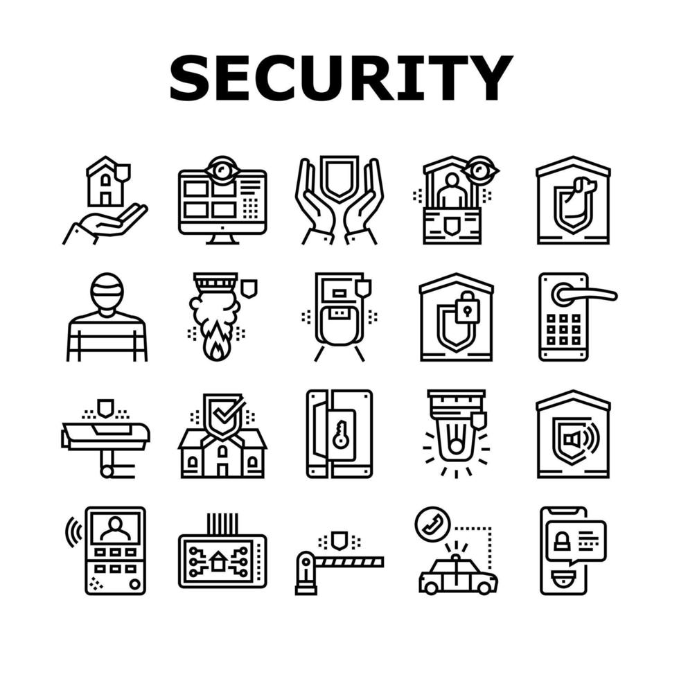 Home Security Device Collection Icons Set Vector