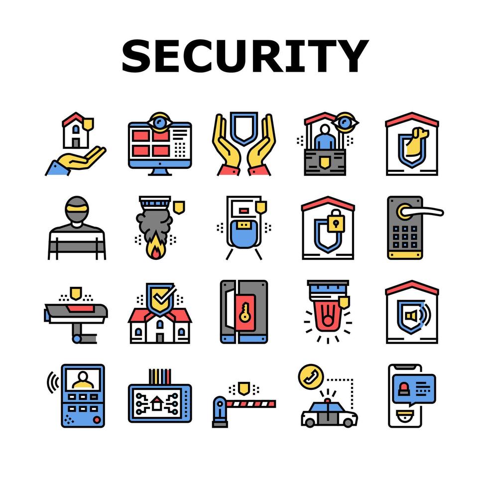 Home Security Device Collection Icons Set Vector