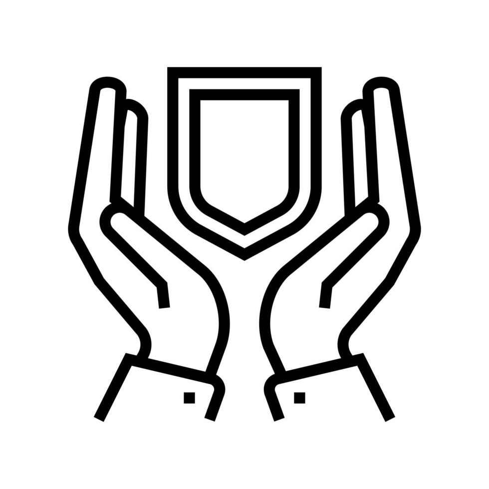 hand hold shield line icon vector isolated illustration