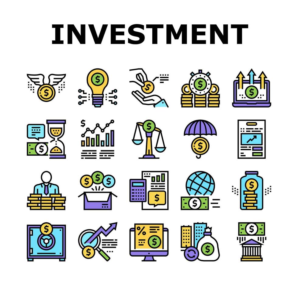 Investment Portfolio Collection Icons Set Vector Illustration