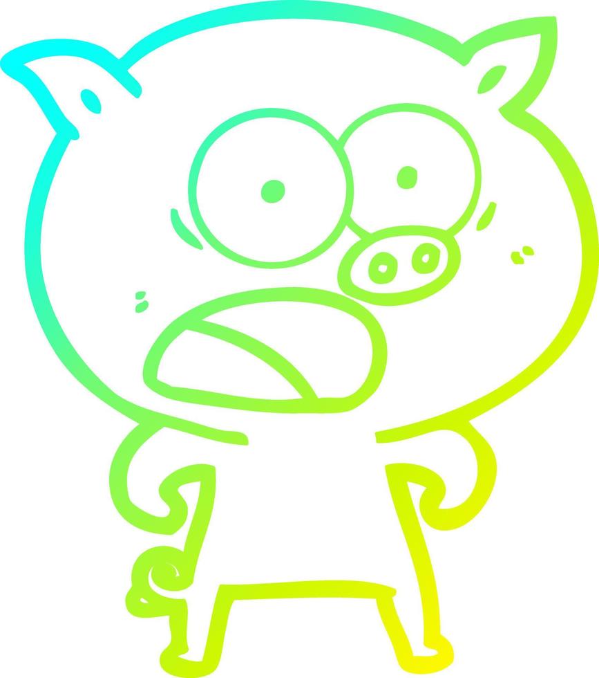 cold gradient line drawing cartoon pig shouting vector