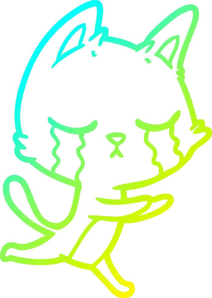 cold gradient line drawing crying cartoon cat running vector