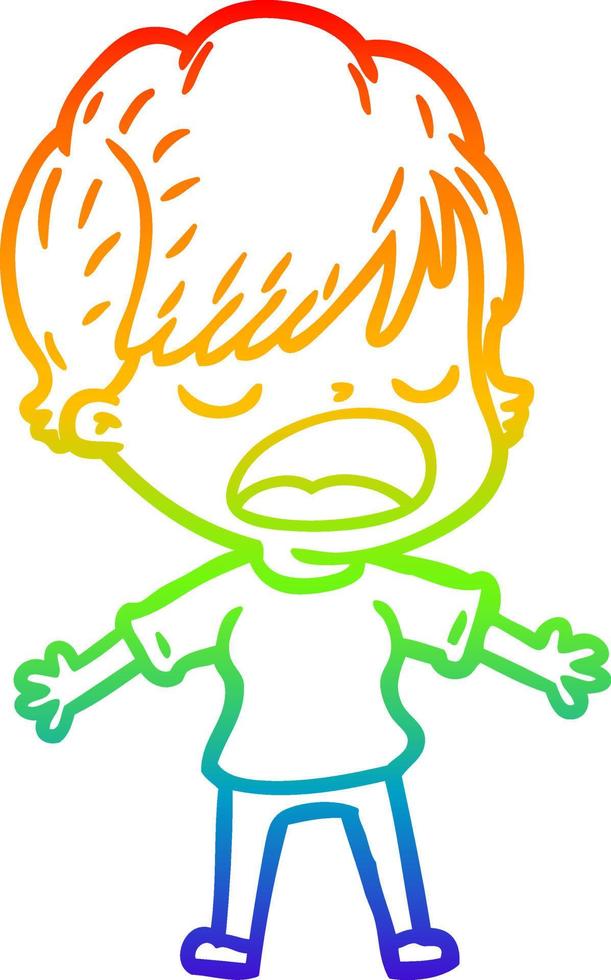rainbow gradient line drawing cartoon woman talking vector