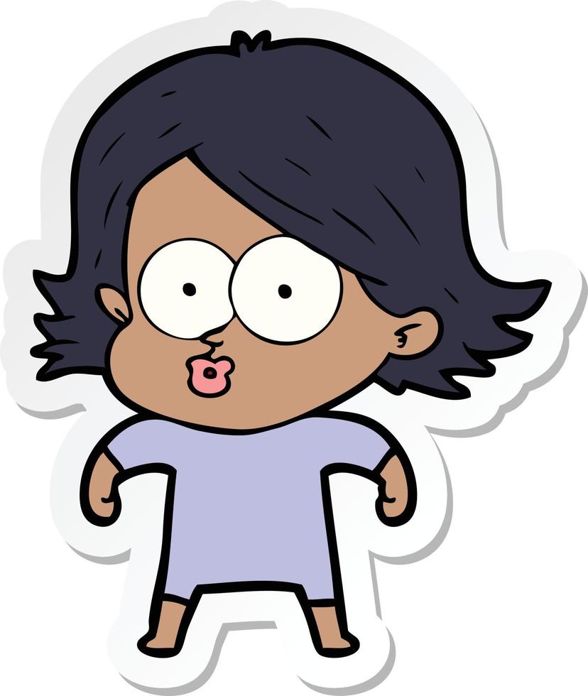 sticker of a cartoon girl pouting vector