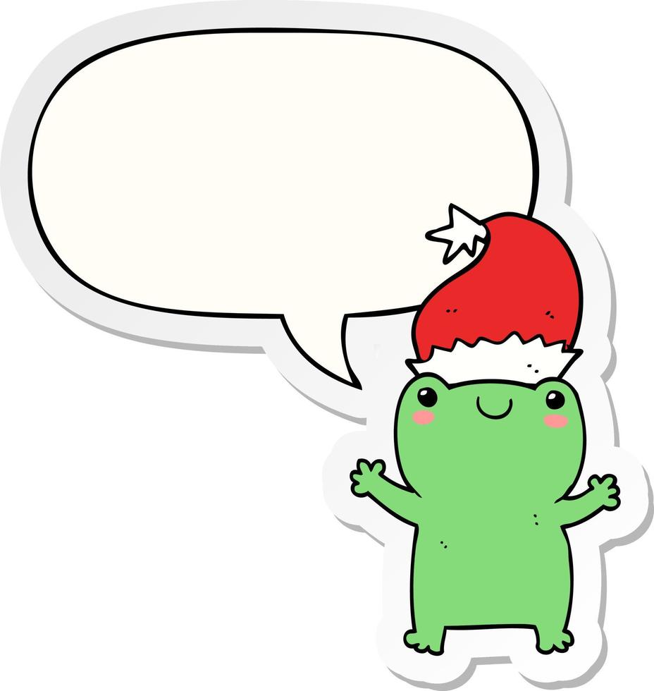cute christmas frog and speech bubble sticker vector
