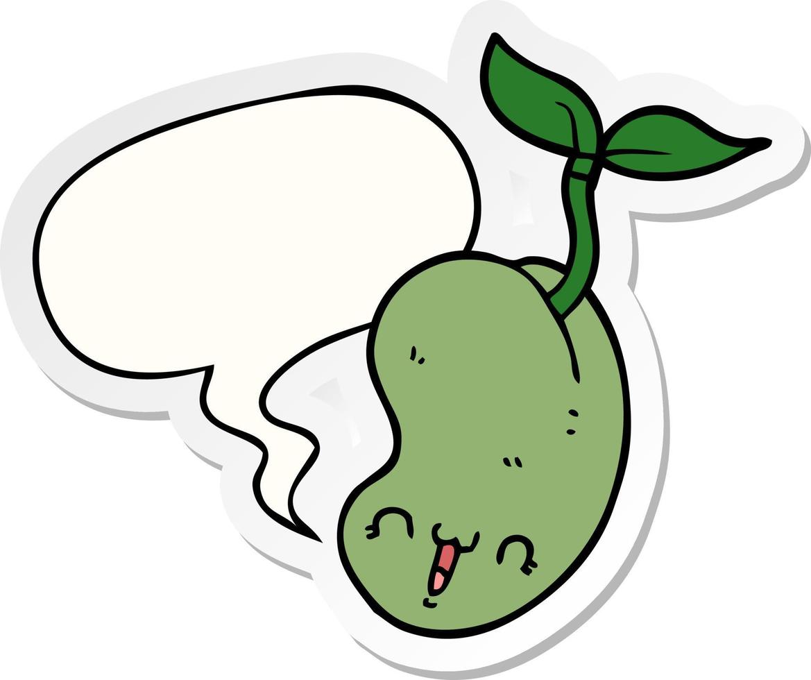 cute cartoon seed sprouting and speech bubble sticker vector