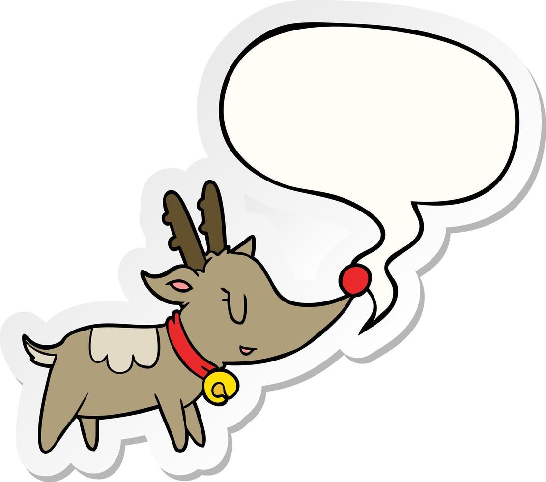 cartoon christmas reindeer and speech bubble sticker vector