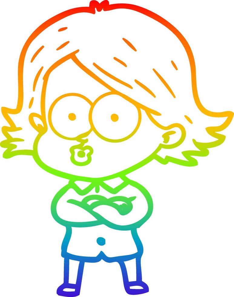 rainbow gradient line drawing cartoon girl pouting vector