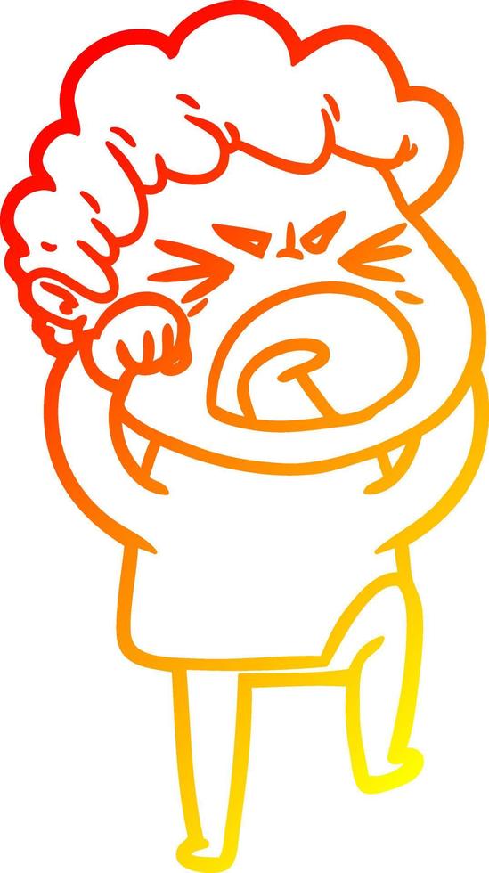 warm gradient line drawing cartoon furious man vector