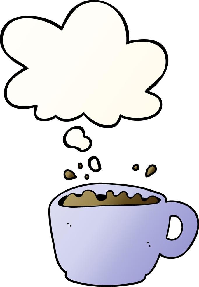 cartoon coffee cup and thought bubble in smooth gradient style vector