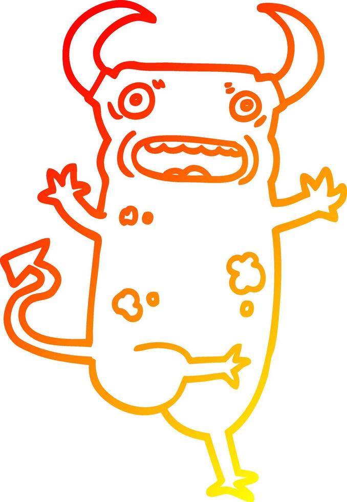 warm gradient line drawing cartoon demon vector