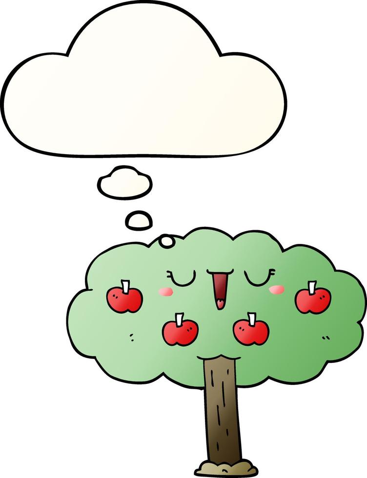 cartoon apple tree and thought bubble in smooth gradient style vector