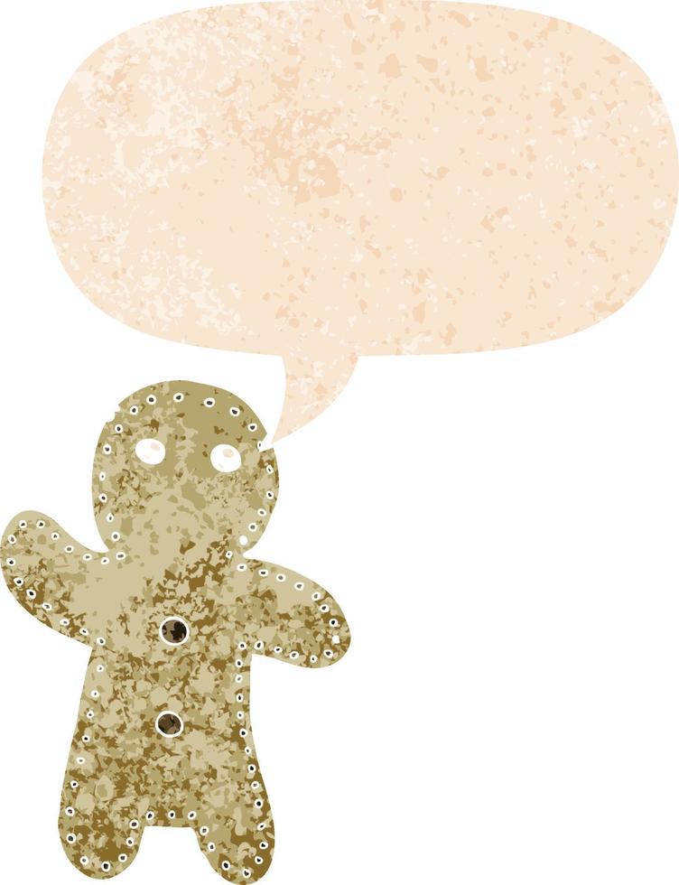 cartoon gingerbread man and speech bubble in retro textured style vector