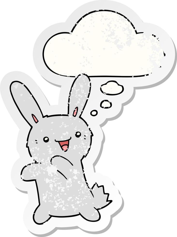 cartoon rabbit and thought bubble as a distressed worn sticker vector