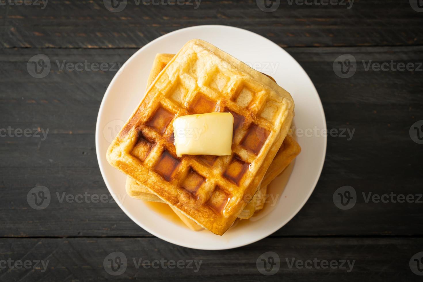 waffle stack with butter and honey photo