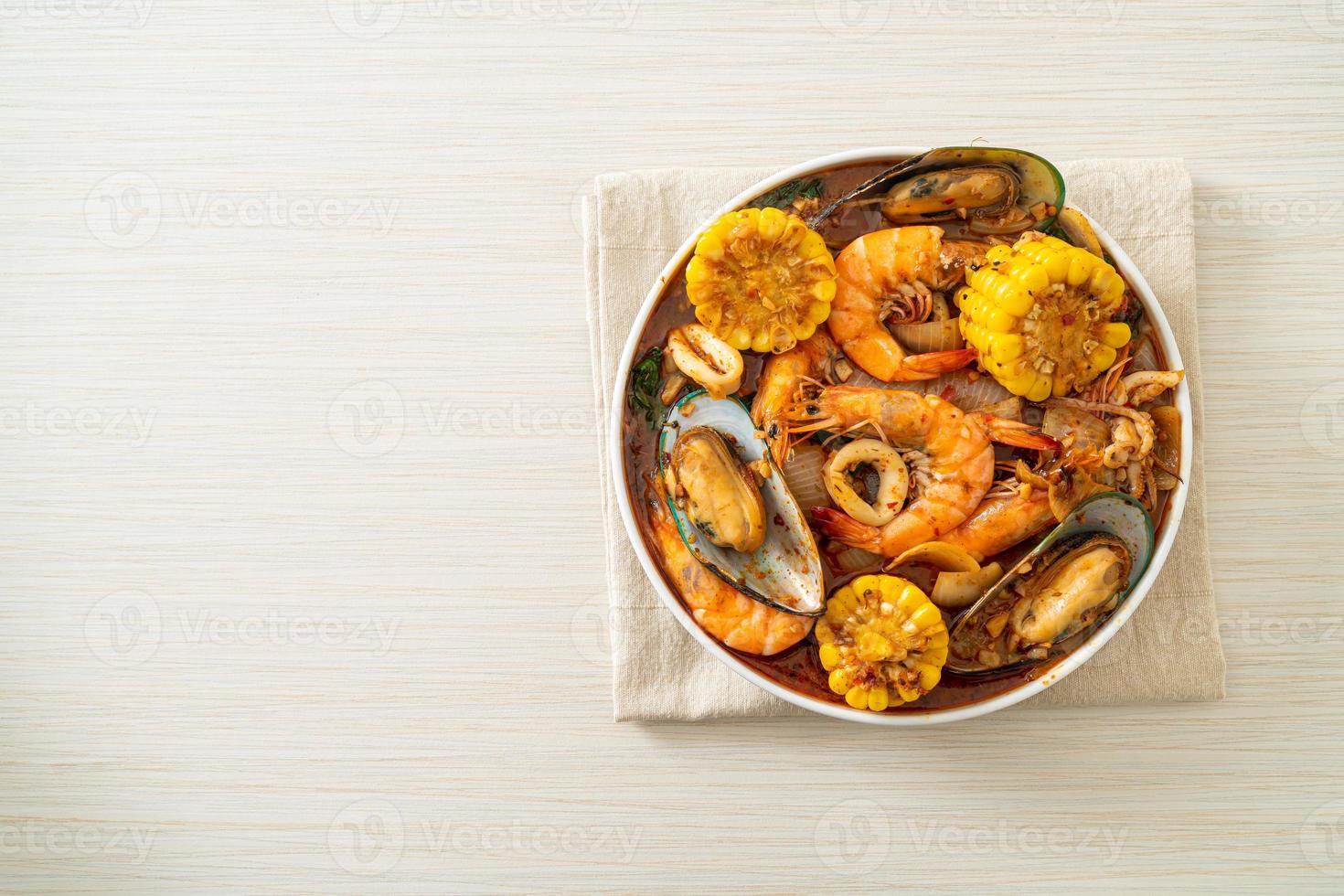 spicy barbecue seafood - shrimps, sqiud, mussel photo