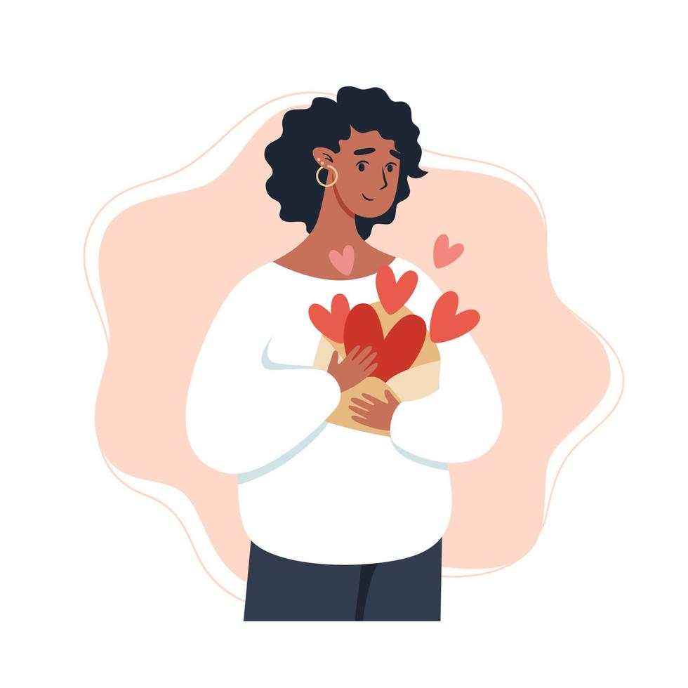 Woman holding an envelope with hearts for valentine's day vector