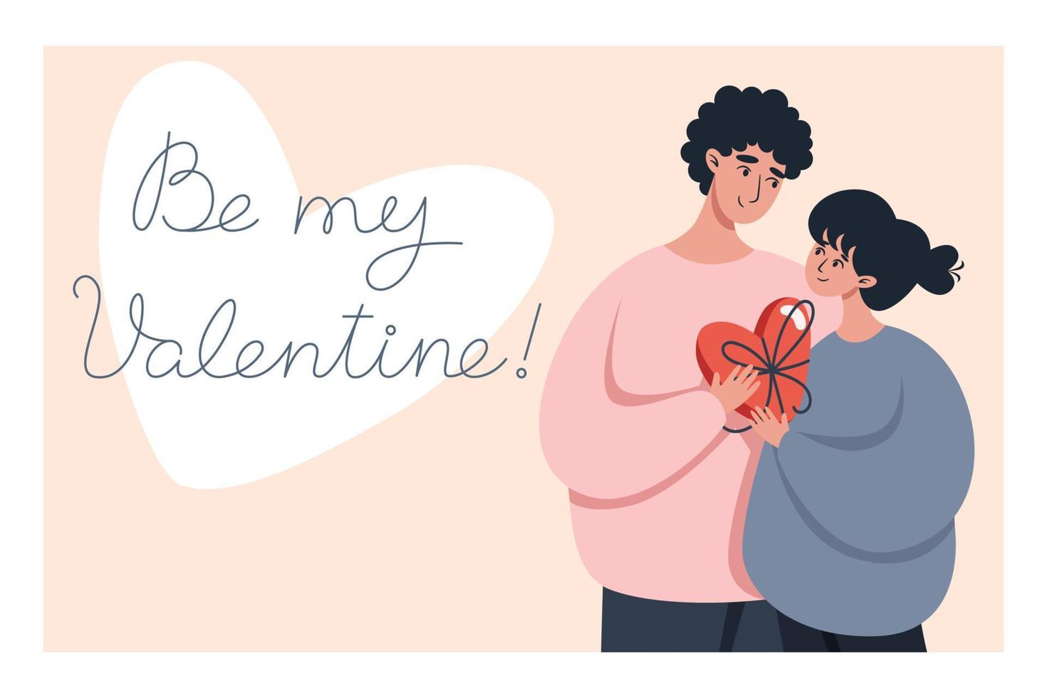 Valentine's day greeting card with a couple in love and lettering vector