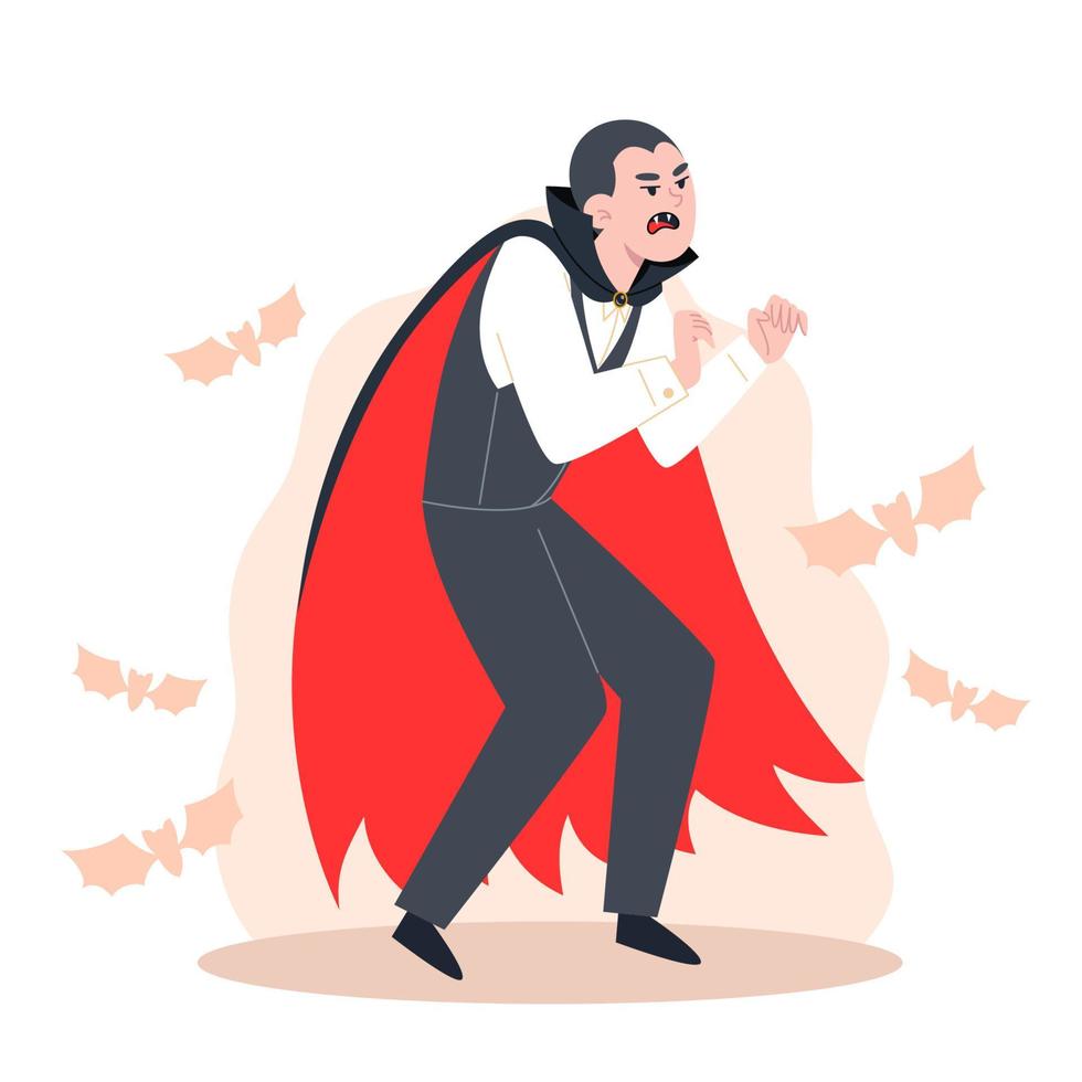 personaje de dibujos animados en la fiesta de halloween disfrazado de vampiro vector