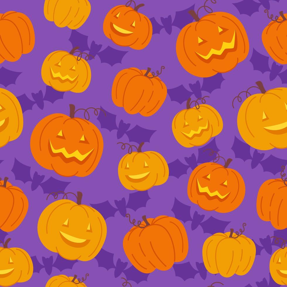 seamless, patrón, de, halloween, calabaza, linternas, en, fondo púrpura vector