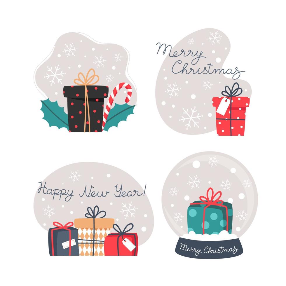 Set of vector illustrations for winter cards for Christmas and New Year