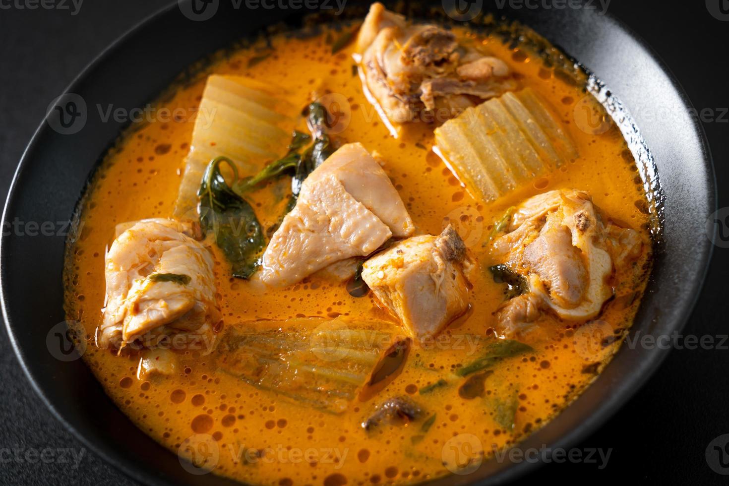 sopa de pollo al curry con roti foto