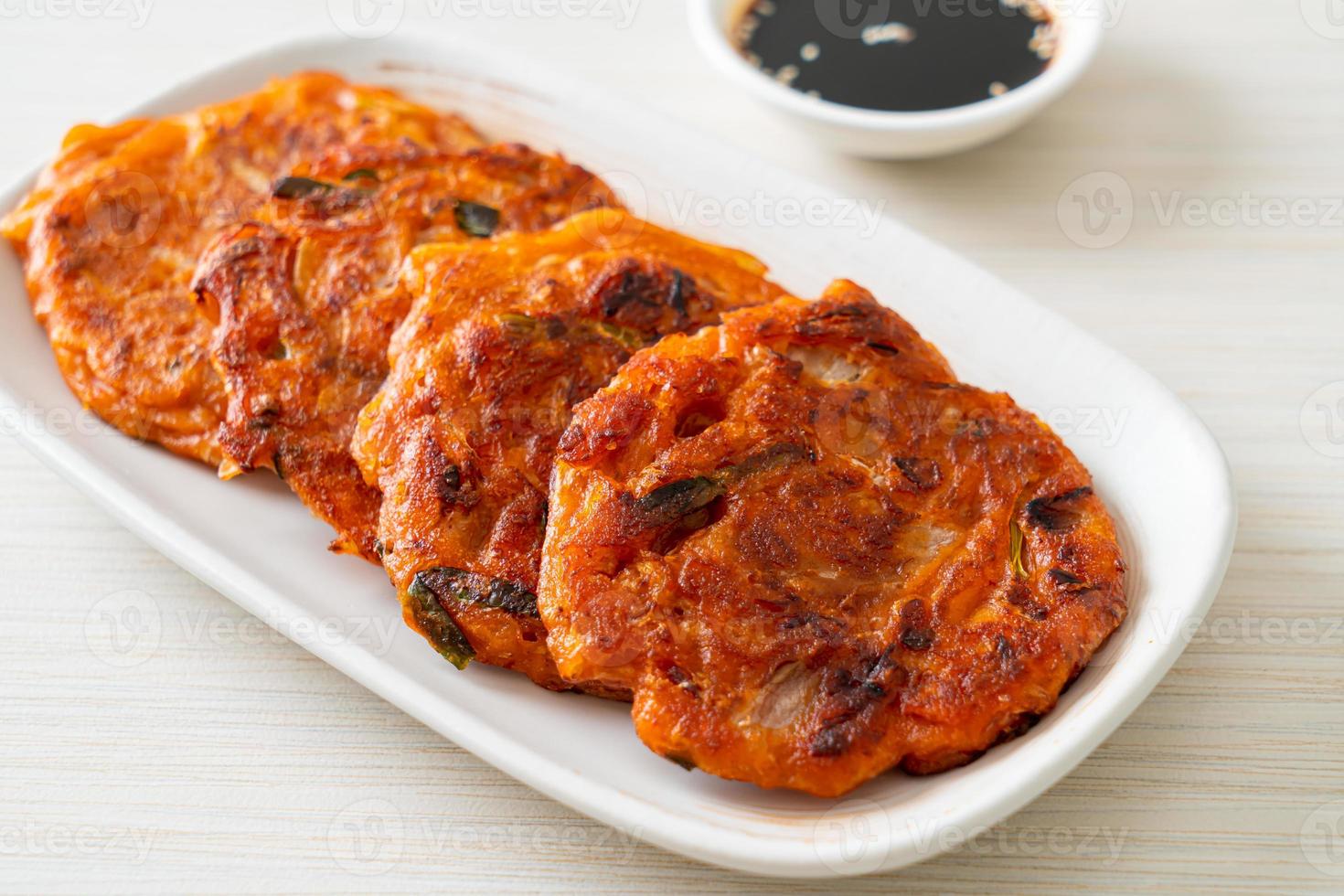 Korean Kimchi pancake or Kimchijeon Fried Mixed Egg, Kimchi, and