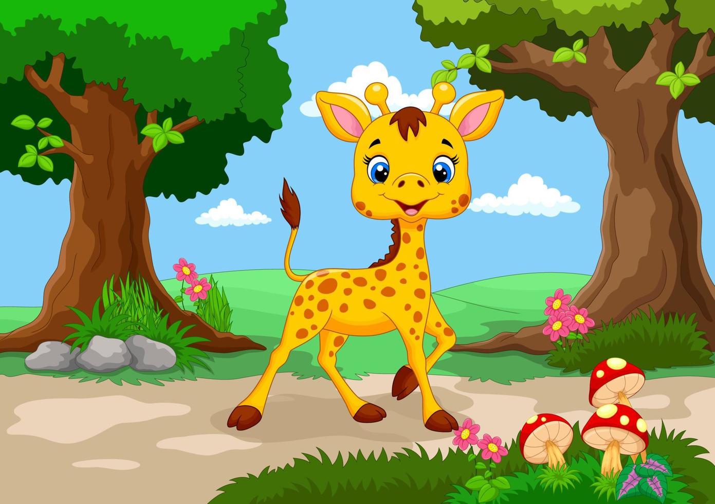 Giraffe against a background of a beautiful garden vector