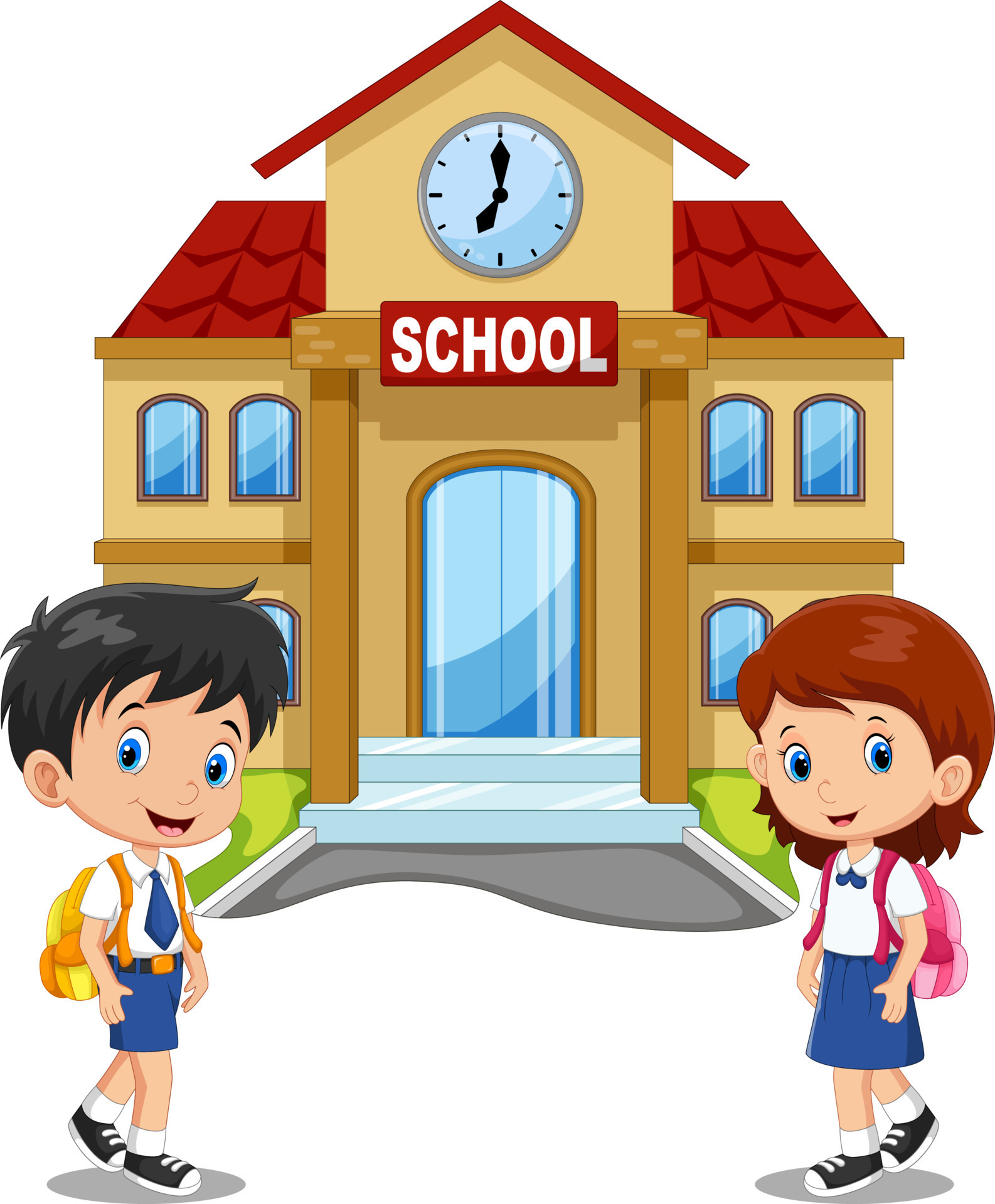 children working at school cartoon