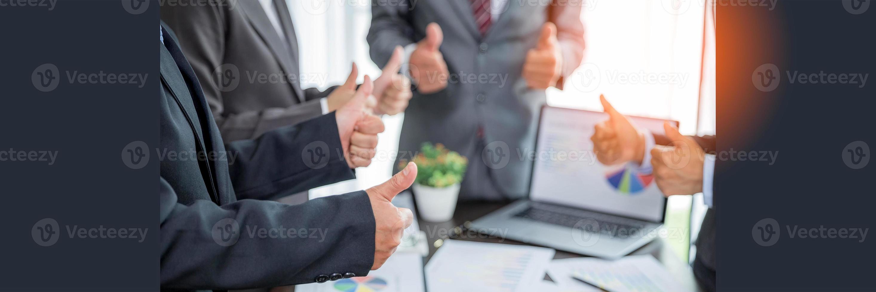 Banner of group hand success business people person working together in office. Diversity of businessman and businesswoman attending corporate meetings. concept of friendship, cooperation corporate. photo