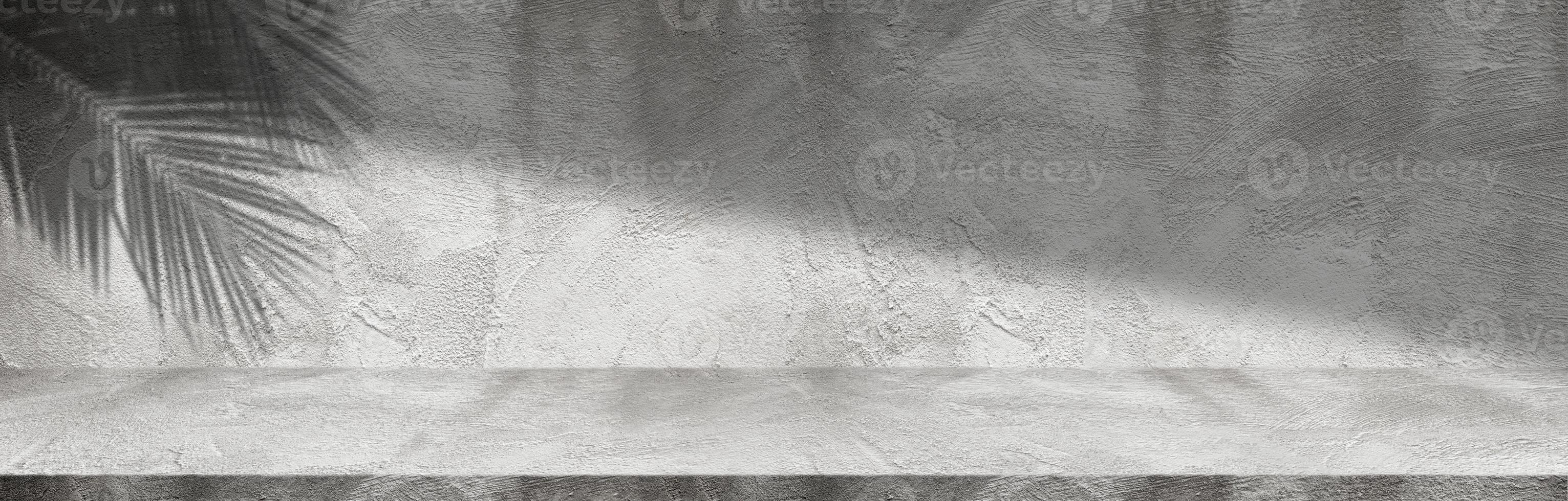 Concept of leaf shadow and light on gray cement surface. photo