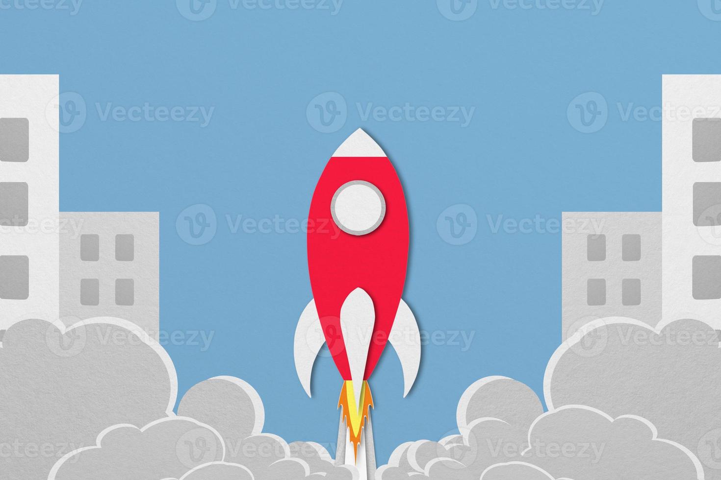 The red spaceship paper was floating into space. photo