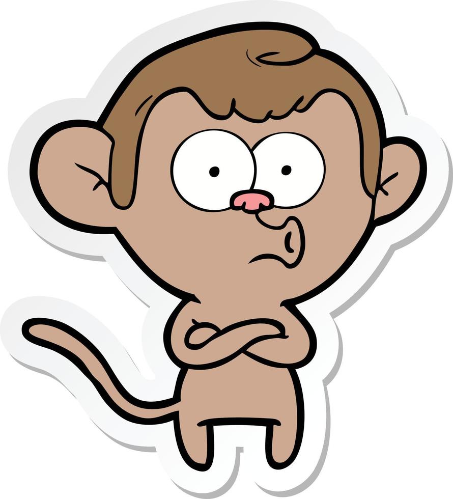 sticker of a cartoon surprised monkey vector