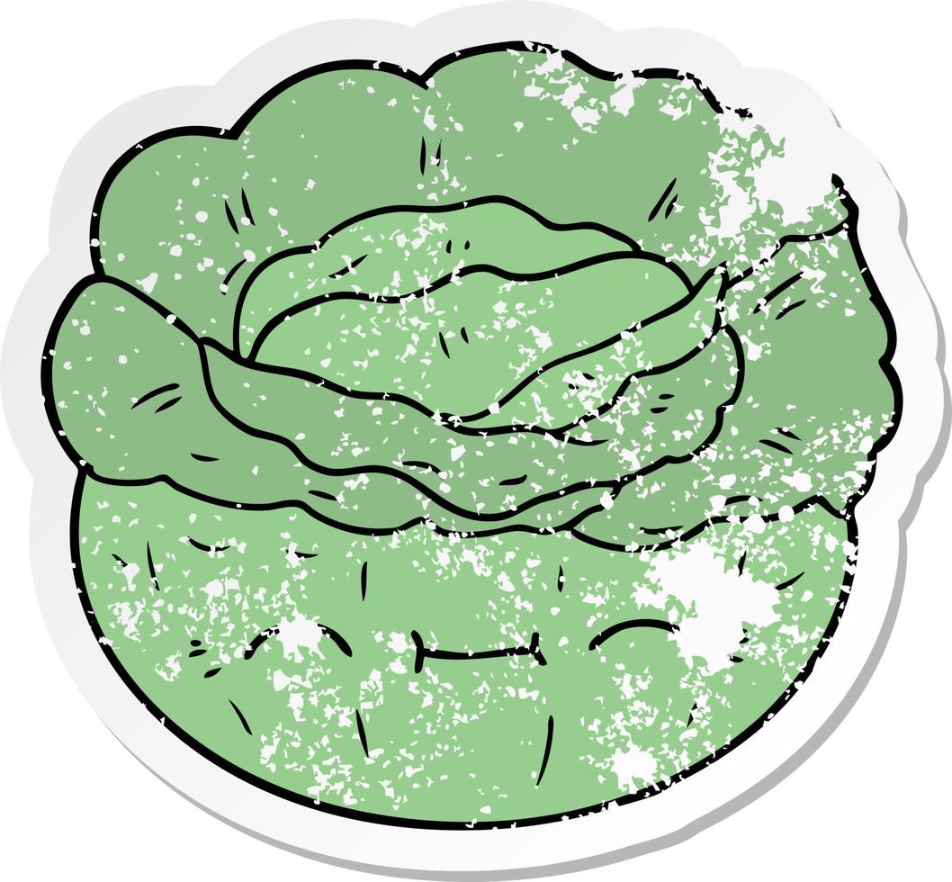 distressed sticker of a cartoon cabbage vector