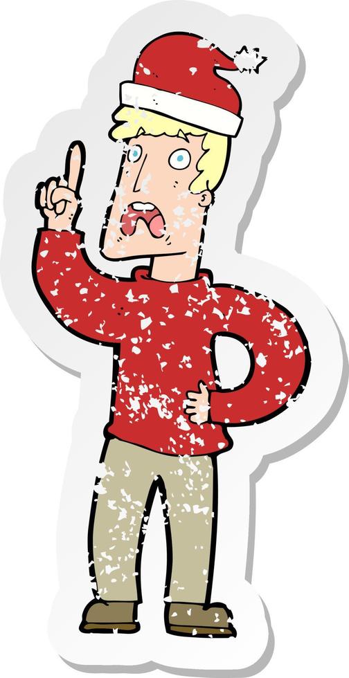 retro distressed sticker of a cartoon man ready for christmas vector