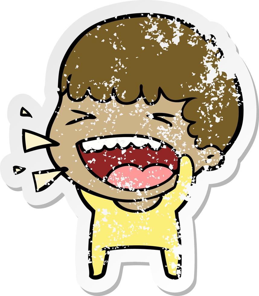 distressed sticker of a cartoon laughing man vector