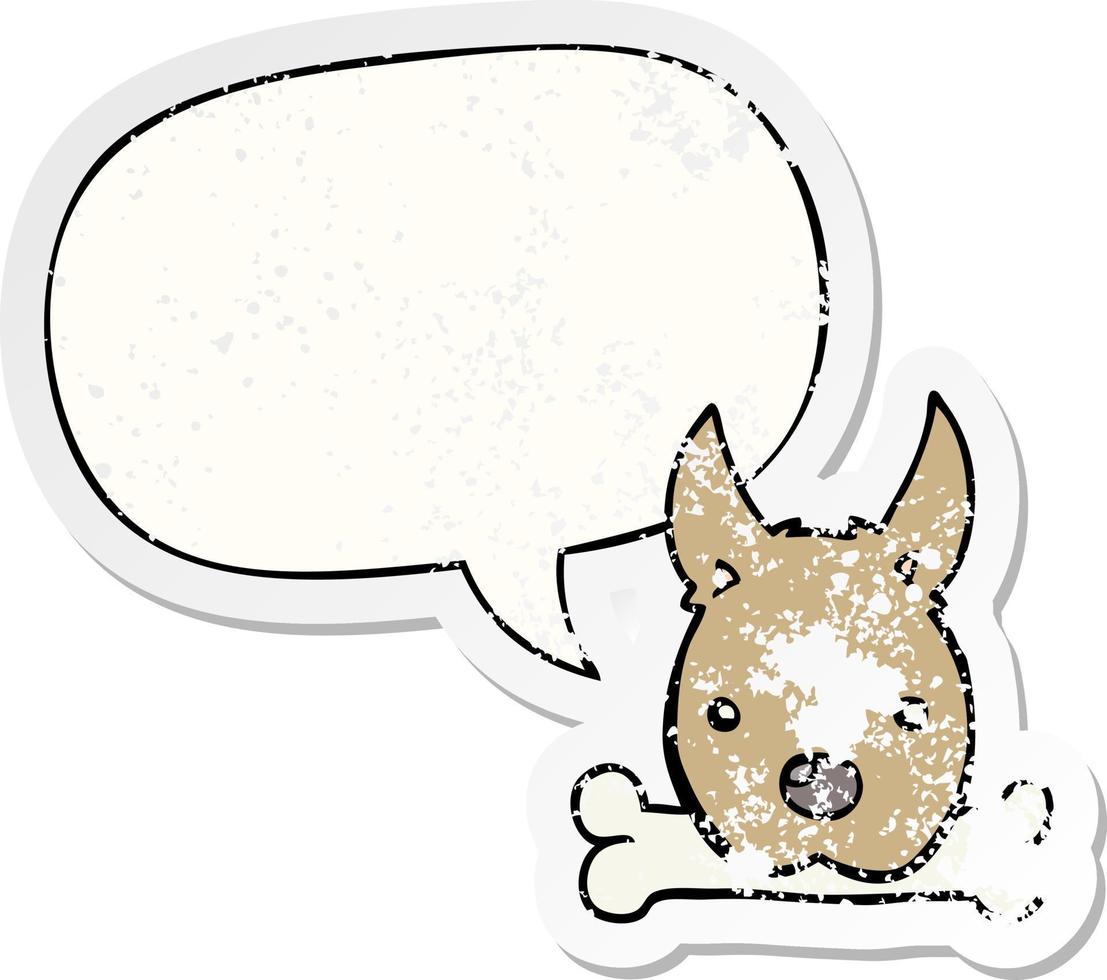 cartoon dog and bone and speech bubble distressed sticker vector