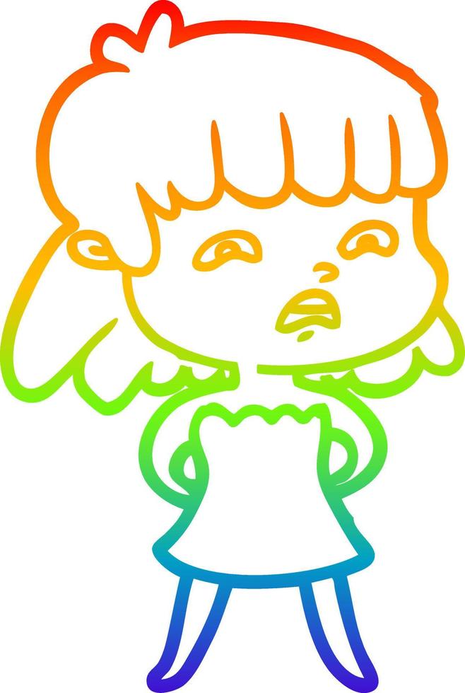 rainbow gradient line drawing cartoon worried woman vector