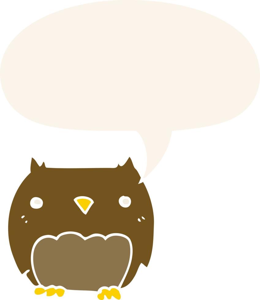 cute cartoon owl and speech bubble in retro style vector