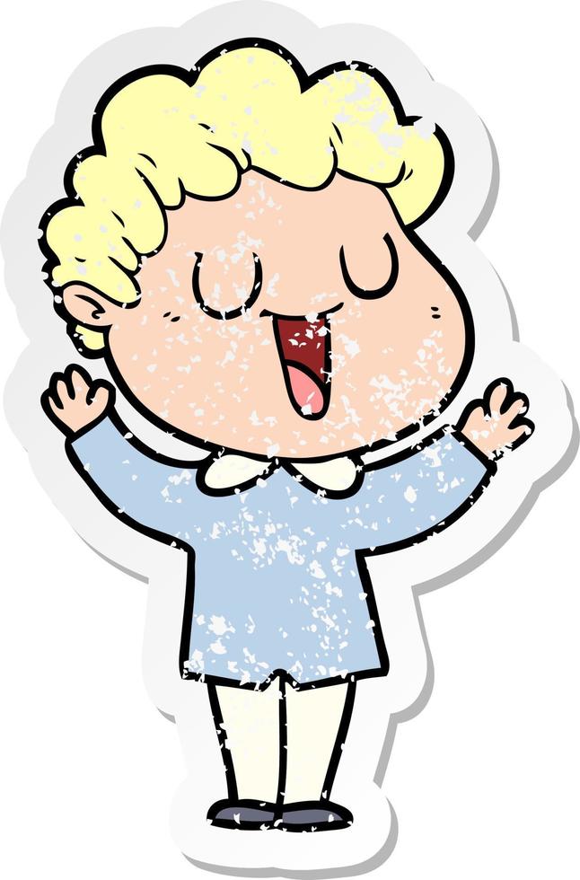 distressed sticker of a laughing cartoon man vector