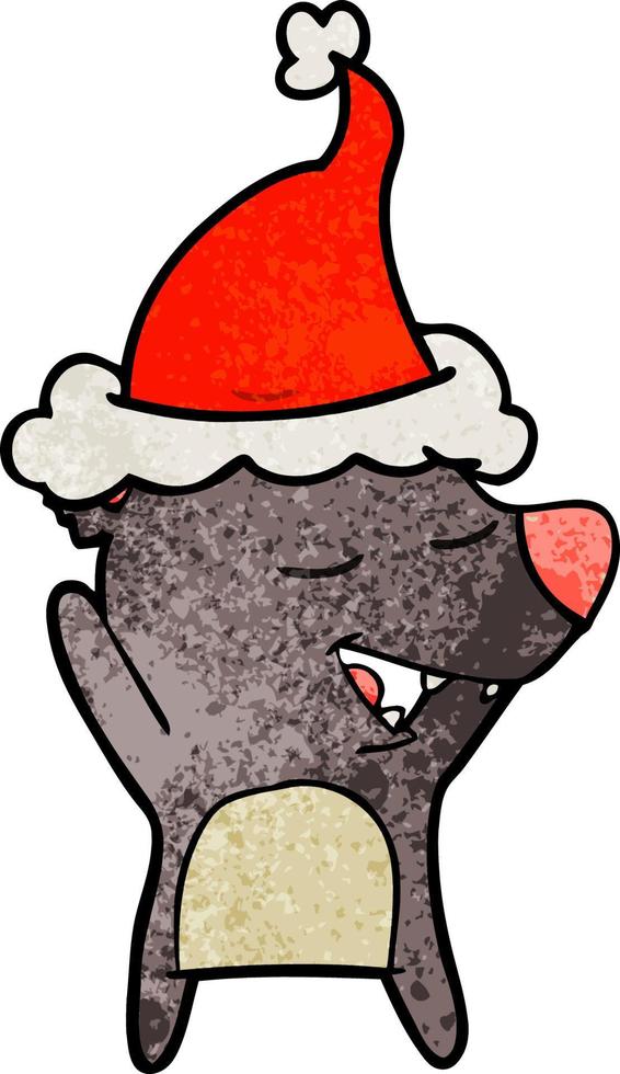 textured cartoon of a bear wearing santa hat vector
