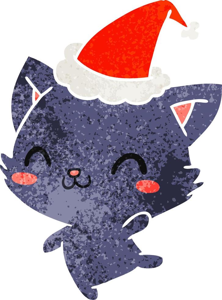christmas retro cartoon of kawaii cat vector